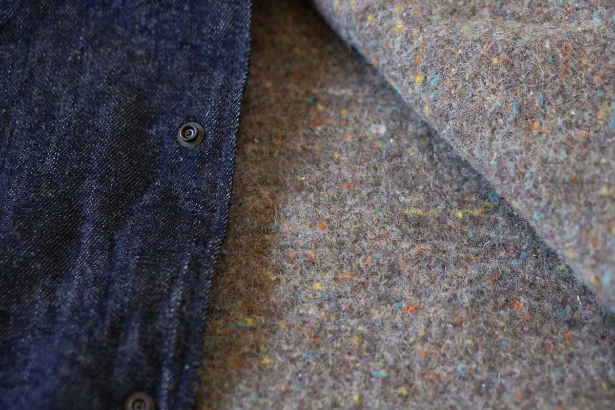 3925 12OZ DENIM X 12OZ CUBE SASHIKO VARSITY JACKET