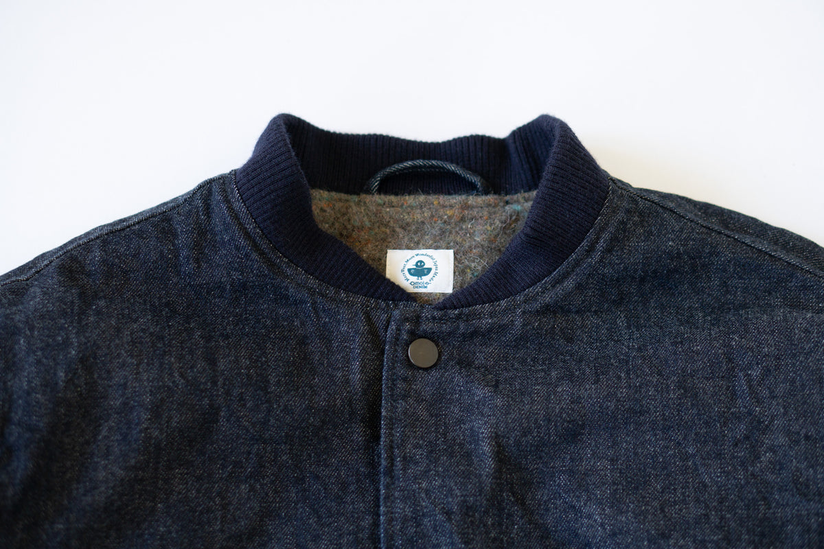 3925 12OZ DENIM X 12OZ CUBE SASHIKO VARSITY JACKET
