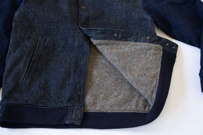 3925 12OZ DENIM X 12OZ CUBE SASHIKO VARSITY JACKET