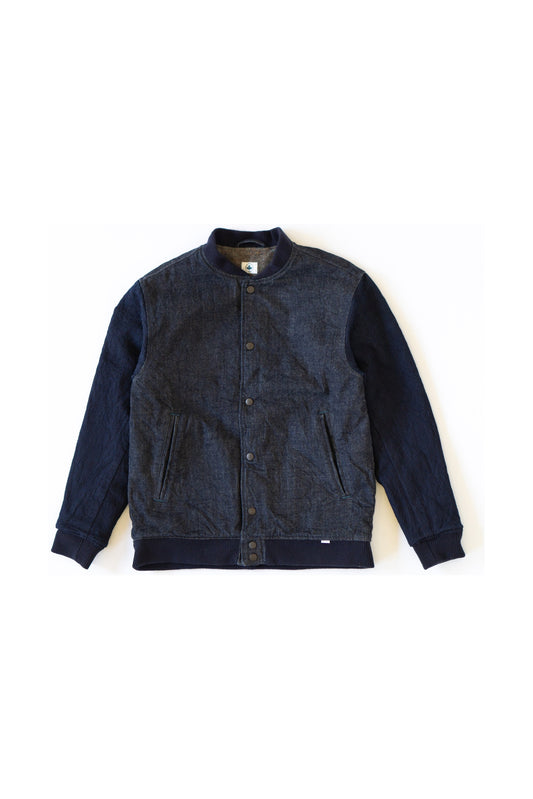 3925 12OZ DENIM X 12OZ CUBE SASHIKO VARSITY JACKET